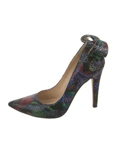 Pre-owned Neiman Marcus Suede Printed Pumps In Black