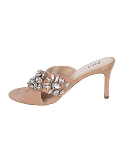 Pre-owned Neiman Marcus Suede Printed Slides In Neutral