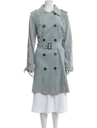 Pre-owned Neiman Marcus Suede Trench Coat In Blue