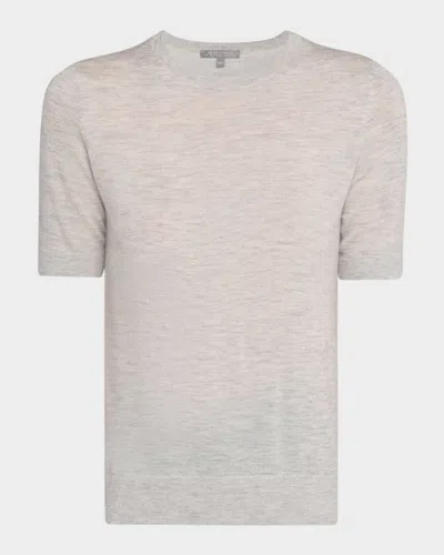 Neiman Marcus Superfine Cashmere Crop Sweater In Gray