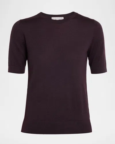 Neiman Marcus Superfine Cashmere Crop Sweater In Purple