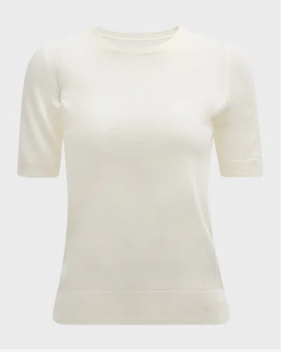 Neiman Marcus Superfine Cashmere Crop Sweater In White