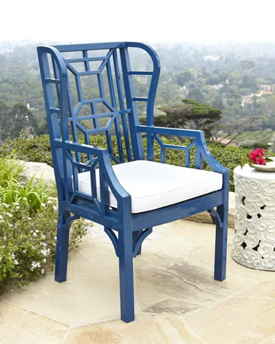 Neiman Marcus Tamsin Blue Chinoiserie Outdoor Wing Chair