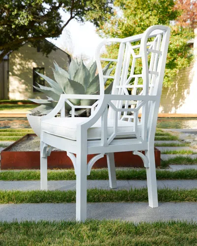 Neiman Marcus Tamsin White Chinoiserie Outdoor Wing Chair