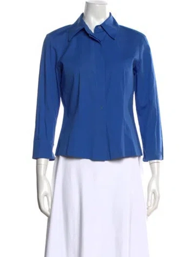Pre-owned Neiman Marcus Three-quarter Sleeve Button-up Top In Blue