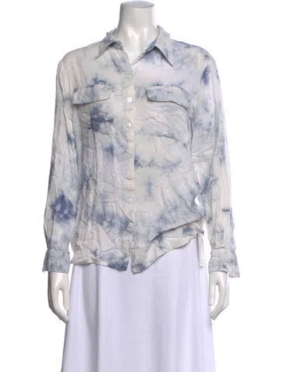 Pre-owned Neiman Marcus Tie-dye Print Long Sleeve Button-up Top In White