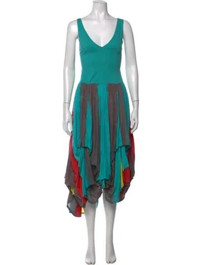 Pre-owned Neiman Marcus Tie-dye Print Midi Length Dress In Green