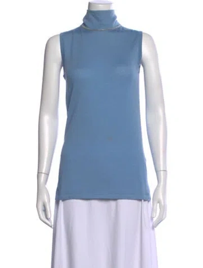 Pre-owned Neiman Marcus Turtleneck Sleeveless Top In Blue
