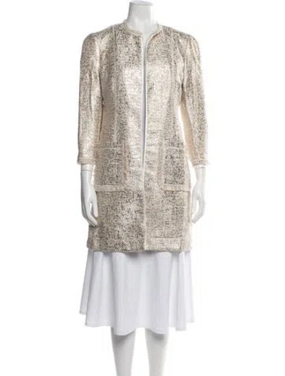 Pre-owned Neiman Marcus Tweed Pattern Coat In Gold/metallic/neutrals