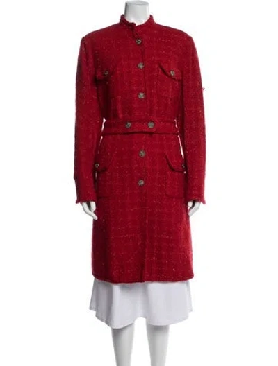 Pre-owned Neiman Marcus Tweed Pattern Coat In Red