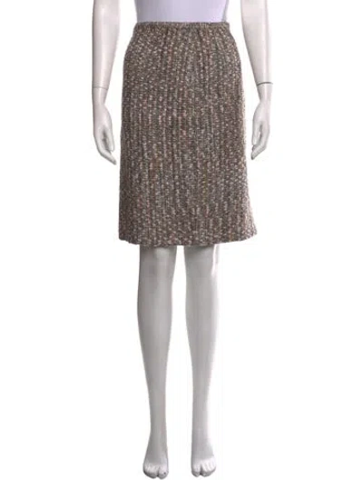 Pre-owned Neiman Marcus Tweed Pattern Knee-length Skirt In Brown
