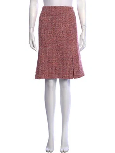 Pre-owned Neiman Marcus Tweed Pattern Midi Length Skirt In Pink