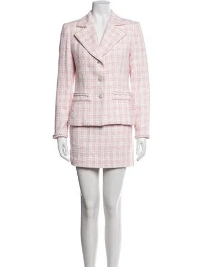 Pre-owned Neiman Marcus Tweed Pattern Skirt Set In Pink