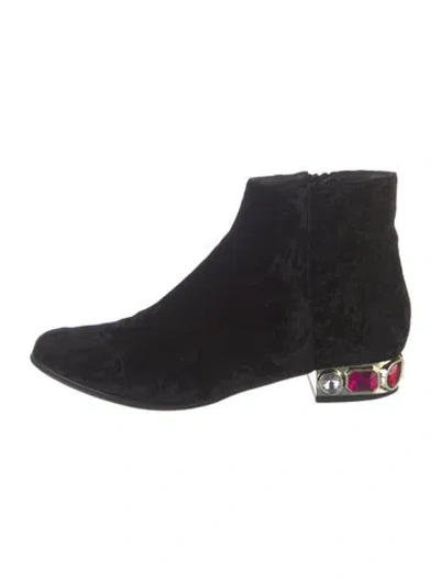 Pre-owned Neiman Marcus Velvet Crystal Embellishments Boots In Black