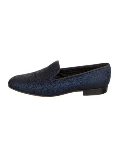 Pre-owned Neiman Marcus Velvet Patterned Dress Loafers In Blue
