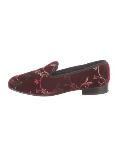 Pre-owned Neiman Marcus Velvet Printed Loafers In Burgundy