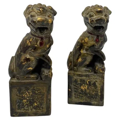 Pre-owned Neiman Marcus Vintage 1970s  Japan Bronze Foo Dogs In Gold