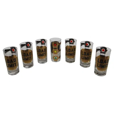 Pre-owned Neiman Marcus Vintage Georges Briard Style "load Limit" Stop Lights Hi-ball Bar Glasses Set 7 In Black