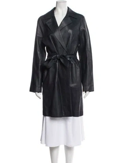 Pre-owned Neiman Marcus Vintage Leather Trench Coat In Blue