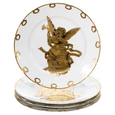 Pre-owned Neiman Marcus Vintage Porcelain Plates Set Of 4, Gold Angels