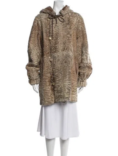 Pre-owned Neiman Marcus Vintage Reversible Persian Lamb Fur Hooded Fur Coat In Neutrals