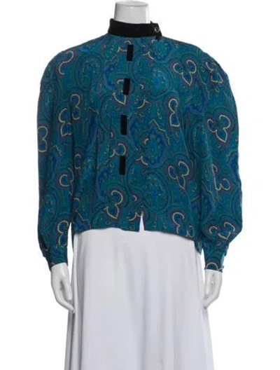 Pre-owned Neiman Marcus Vintage Silk Blouse In Blue