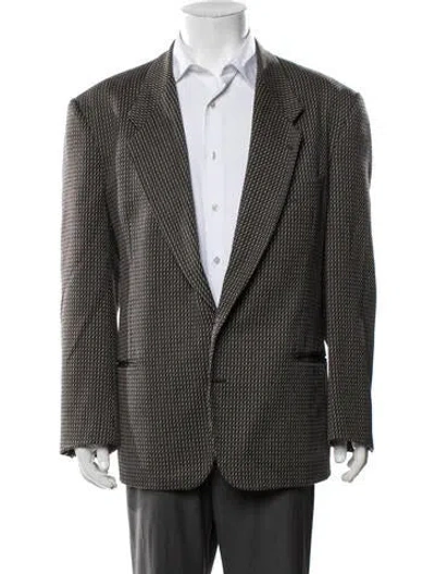 Pre-owned Neiman Marcus Virgin Wool Houndstooth Print Blazer In Black