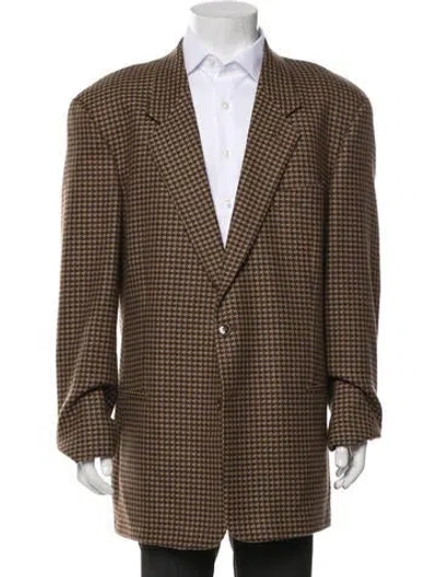 Pre-owned Neiman Marcus Virgin Wool Houndstooth Print Blazer In Brown