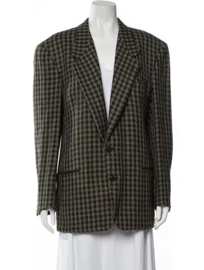 Pre-owned Neiman Marcus Virgin Wool Plaid Print Blazer In Neutrals