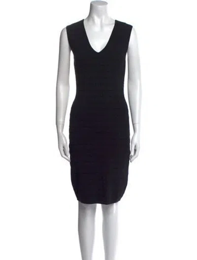 Pre-owned Neiman Marcus V-neck Knee-length Dress In Black