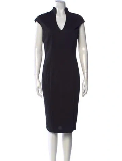 Pre-owned Neiman Marcus V-neck Knee-length Dress In Black