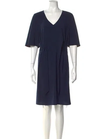 Pre-owned Neiman Marcus V-neck Knee-length Dress In Blue