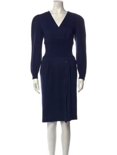 Pre-owned Neiman Marcus V-neck Knee-length Dress In Blue