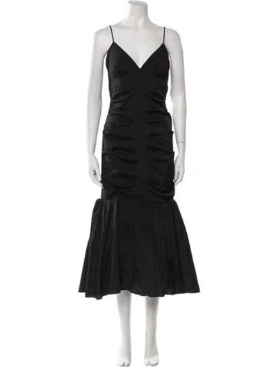 Pre-owned Neiman Marcus V-neck Long Dress In Black