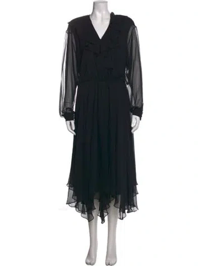 Pre-owned Neiman Marcus V-neck Long Dress In Black