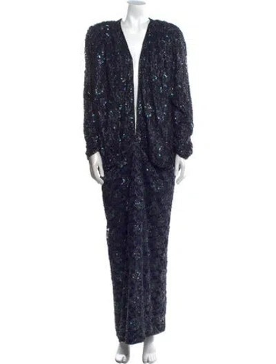 Pre-owned Neiman Marcus V-neck Long Dress In Blue