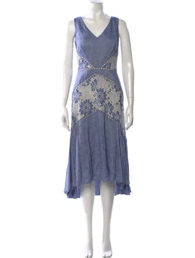 Pre-owned Neiman Marcus V-neck Long Dress In Blue