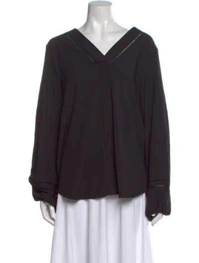 Pre-owned Neiman Marcus V-neck Long Sleeve Blouse In Black