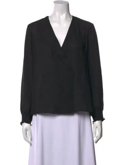 Pre-owned Neiman Marcus V-neck Long Sleeve Blouse In Black