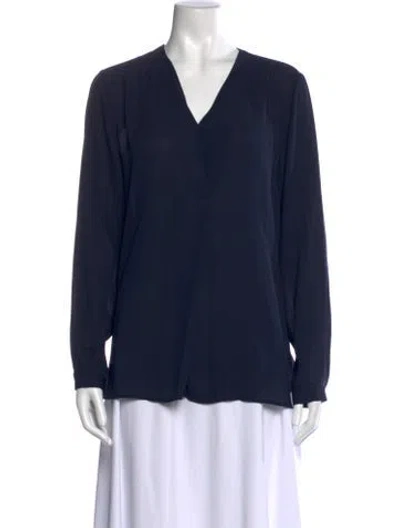 Pre-owned Neiman Marcus V-neck Long Sleeve Blouse In Blue