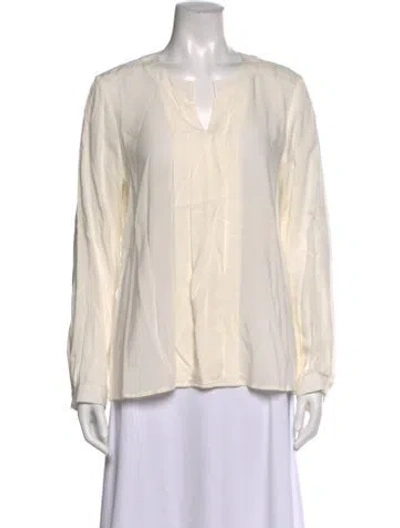 Pre-owned Neiman Marcus V-neck Long Sleeve Blouse In Neutral