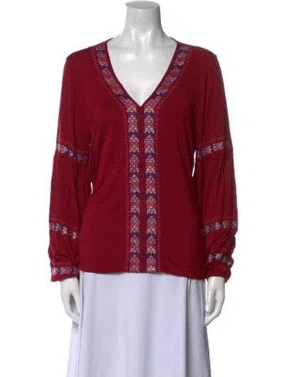 Pre-owned Neiman Marcus V-neck Long Sleeve Blouse In Red