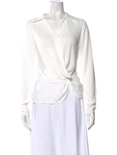 Pre-owned Neiman Marcus V-neck Long Sleeve Blouse In White