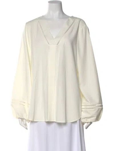 Pre-owned Neiman Marcus V-neck Long Sleeve Blouse In White