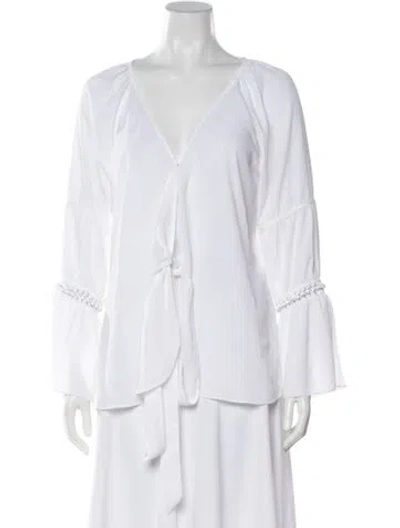 Pre-owned Neiman Marcus V-neck Long Sleeve Blouse In White