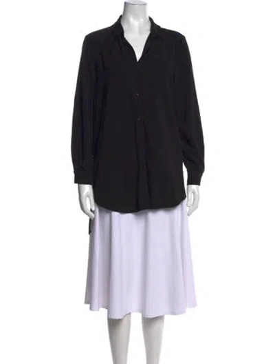 Pre-owned Neiman Marcus V-neck Long Sleeve Button-up Top In Black