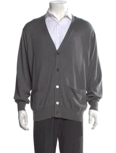 Pre-owned Neiman Marcus V-neck Long Sleeve Cardigan In Gray