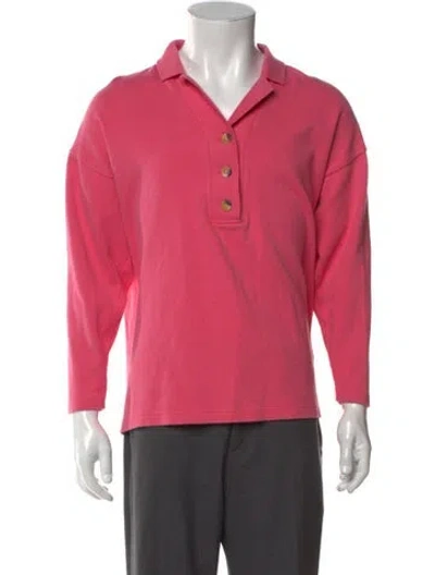 Pre-owned Neiman Marcus V-neck Long Sleeve Polo Shirt In Pink