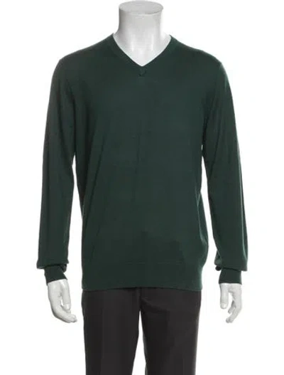 Pre-owned Neiman Marcus V-neck Long Sleeve Pullover In Green
