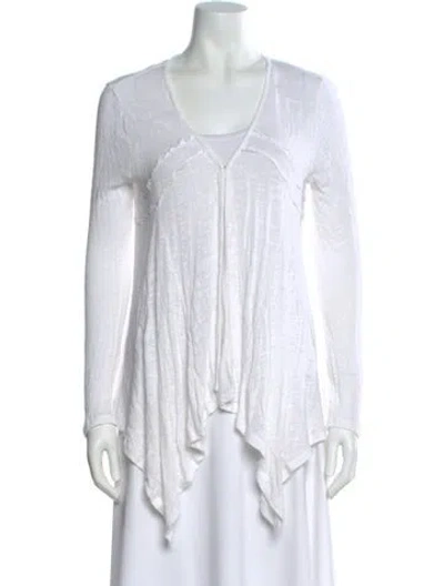 Pre-owned Neiman Marcus V-neck Long Sleeve Top In White